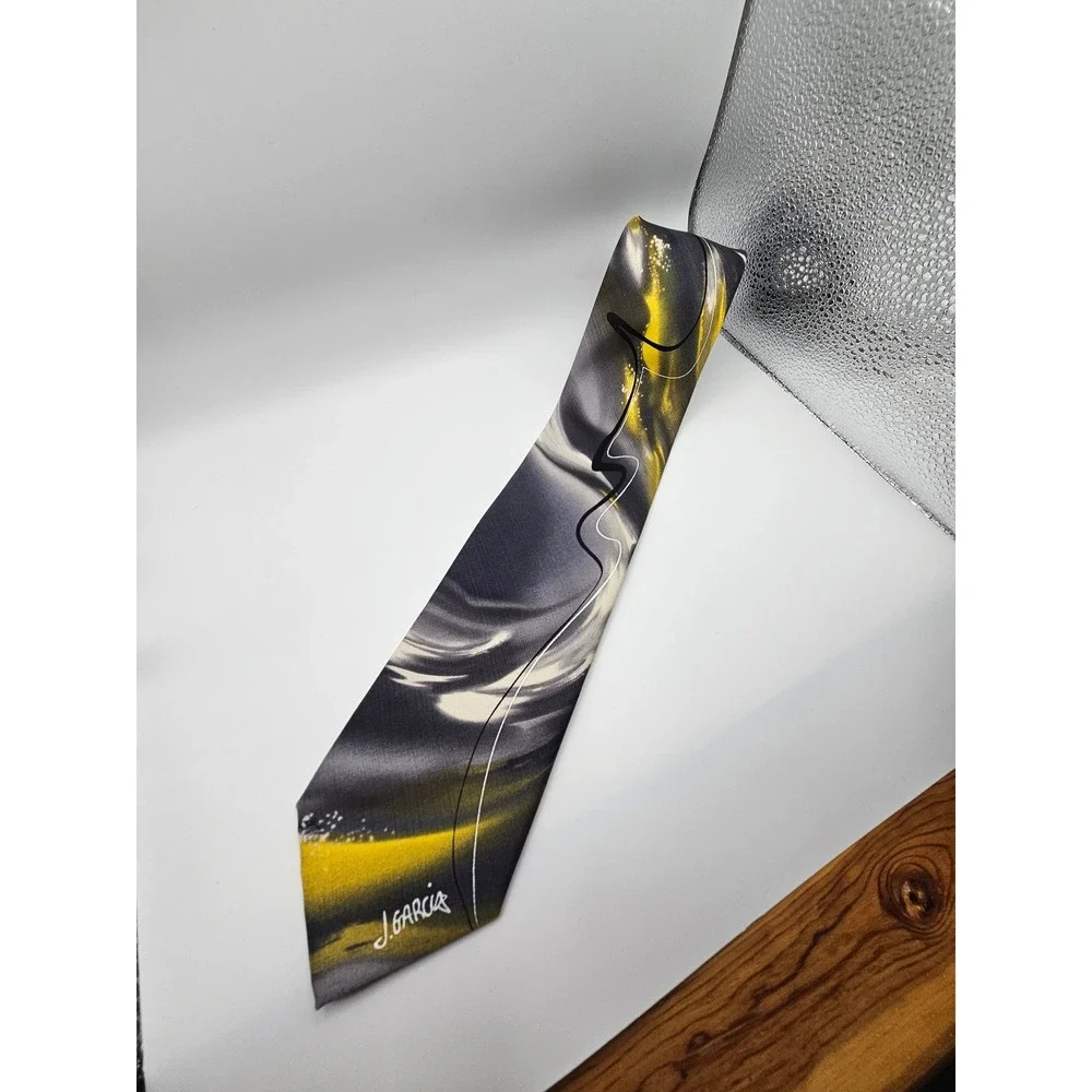 J. Garcia Snake in Juggling Show Artist Proof No. 10 Silk Tie Grey Yellow Mens‎